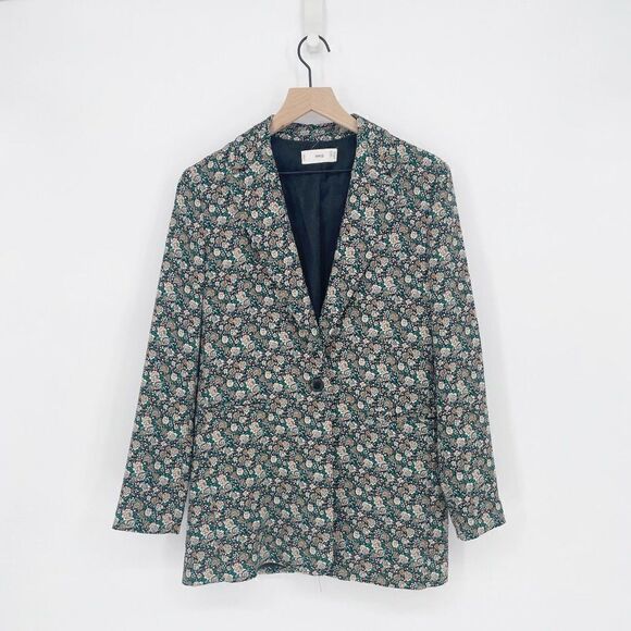 Mango MNG Floral Print Longline Blazer One Button Oversized Women's XXS - Picture 2 of 9